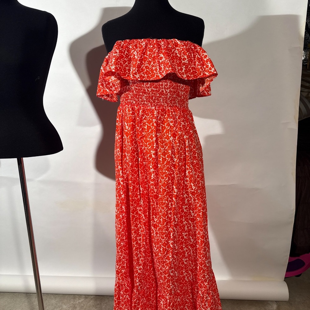 Floral Off-Shoulder Red Dress